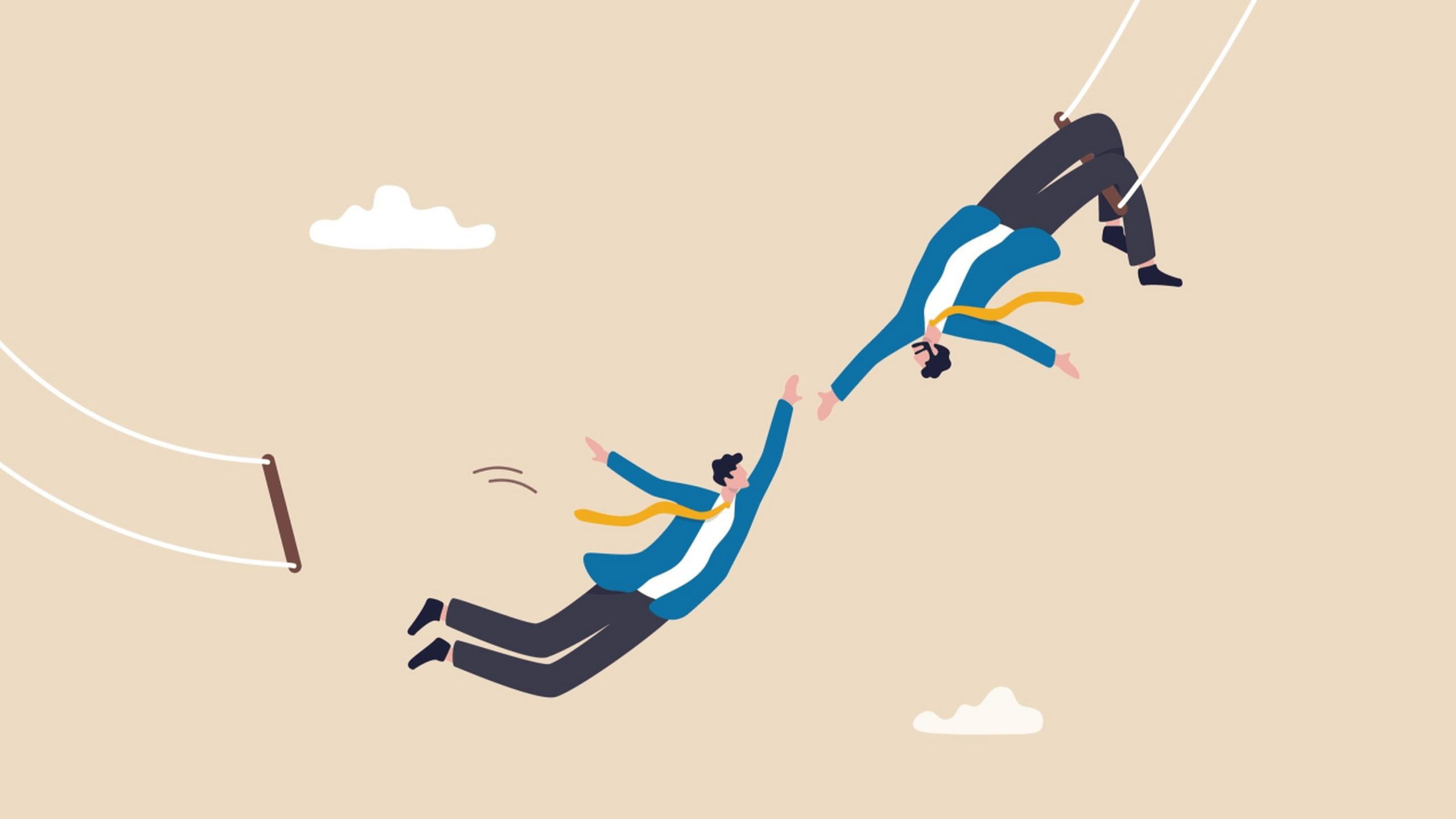 Twee getekende mensen aan de trapeze