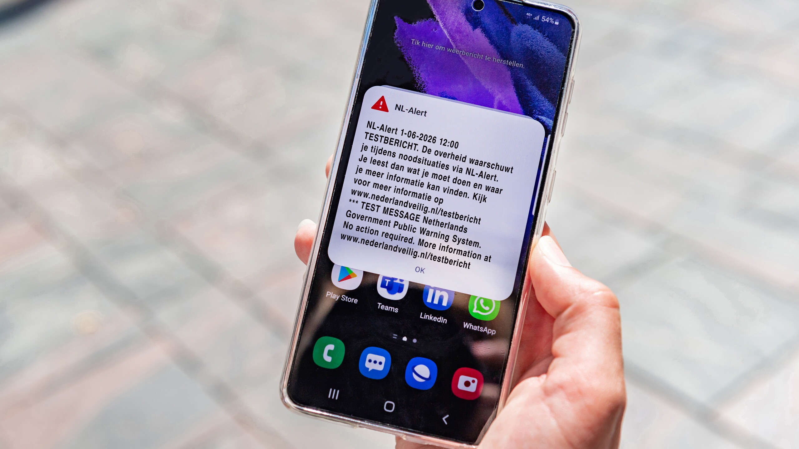 NL Alert testbericht op telefoon